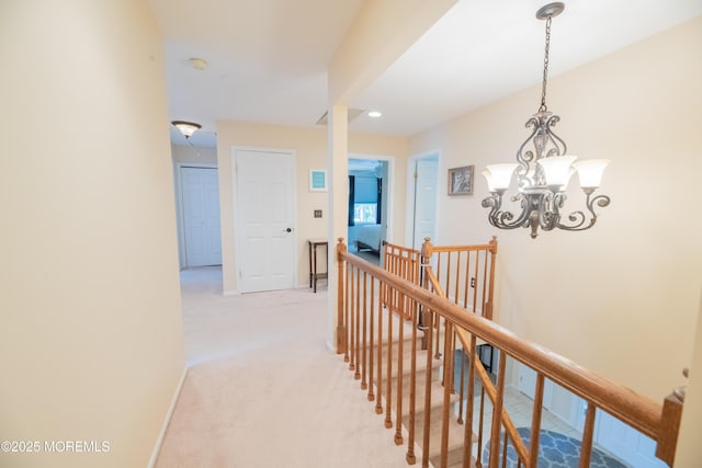 1920 Kenilworth Ct, Toms River, NJ 08753 - corridor with an upstairs landing, a chandelier, light carpet, and recessed lighting