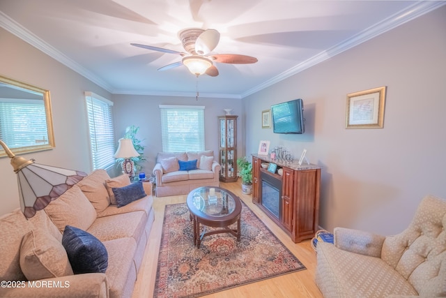 1920 Kenilworth Ct, Toms River, NJ 08753 - living area featuring ceiling fan, ornamental molding, and light wood-type flooring