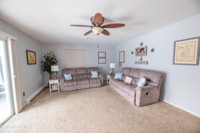 1920 Kenilworth Ct, Toms River, NJ 08753 - carpeted living area featuring baseboard heating and ceiling fan