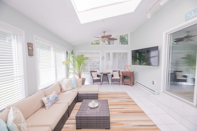 1920 Kenilworth Ct, Toms River, NJ 08753 - sunroom / solarium featuring a skylight, baseboard heating, plenty of natural light, and vaulted ceiling
