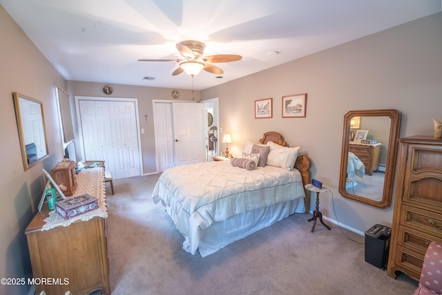 1920 Kenilworth Ct, Toms River, NJ 08753 - bedroom with two closets, carpet flooring, and ceiling fan