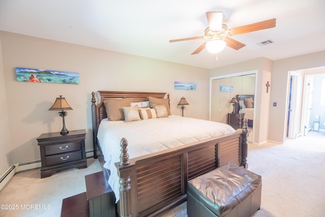 1920 Kenilworth Ct, Toms River, NJ 08753 - bedroom with light carpet, a closet, and a ceiling fan