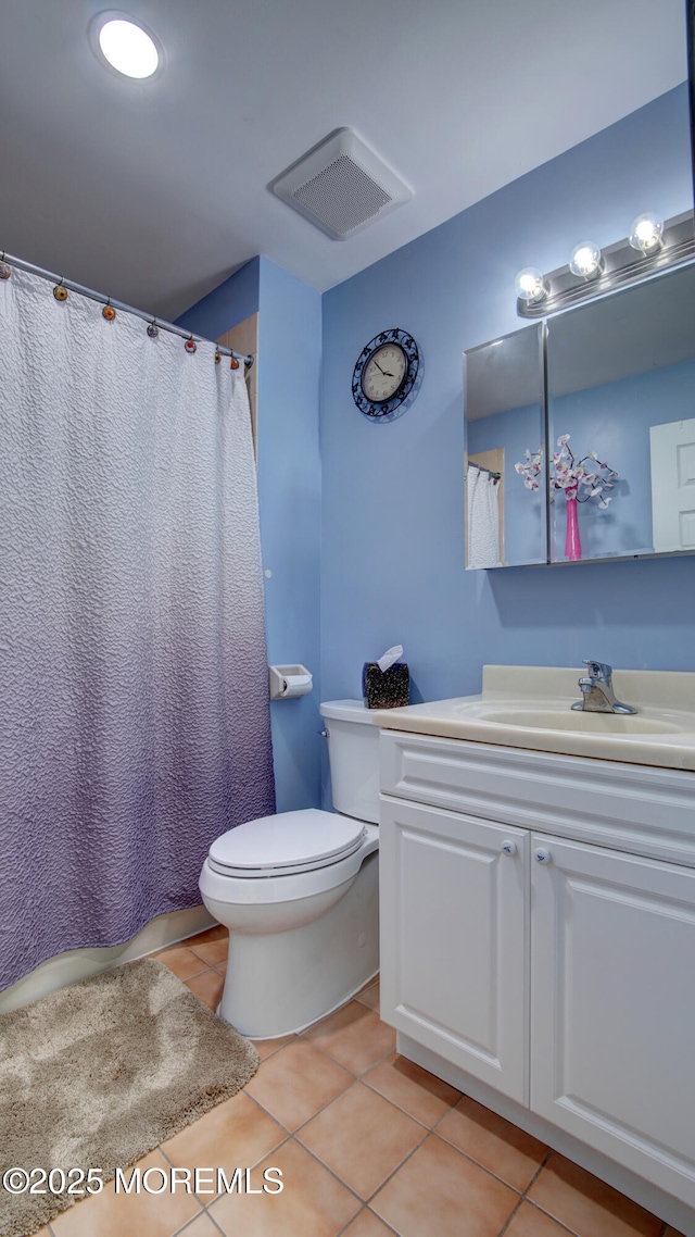 57 Chestnut Way, Manalapan, NJ 07726 - bathroom with tile patterned floors, vanity, and a shower with shower curtain