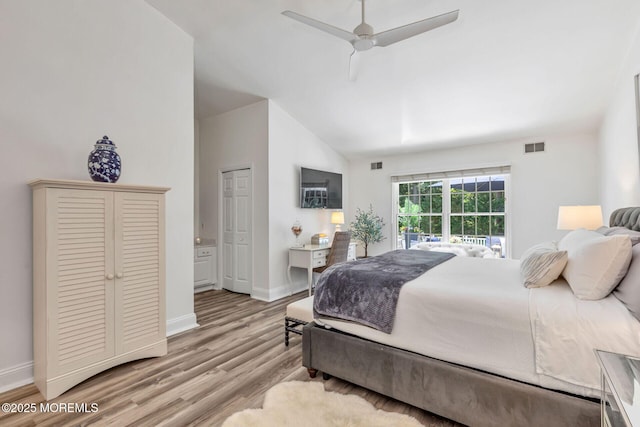 2254 S Chanticleer Ct, Toms River, NJ 08755 - bedroom with vaulted ceiling, light wood-type flooring, and a ceiling fan