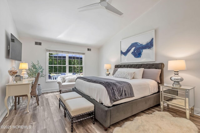 2254 S Chanticleer Ct, Toms River, NJ 08755 - bedroom featuring wood finished floors, vaulted ceiling, and ceiling fan