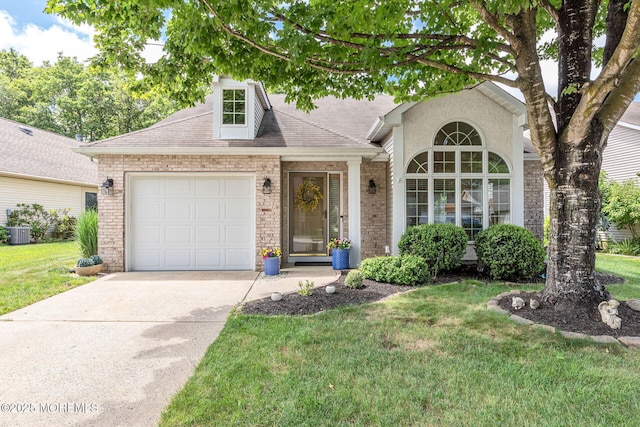 2254 S Chanticleer Ct, Toms River, NJ 08755 - view of front of house with an attached garage, concrete driveway, a front yard, and brick siding
