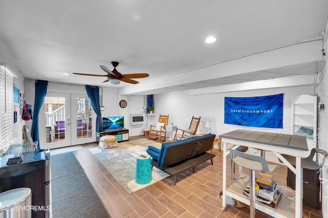307 Webster Ave, Seaside Heights, NJ 08751 - living room featuring a ceiling fan, french doors, recessed lighting, and wood finished floors