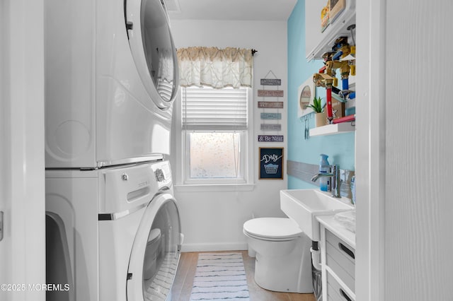 307 Webster Ave, Seaside Heights, NJ 08751 - bathroom with estacked washer and dryer and vanity