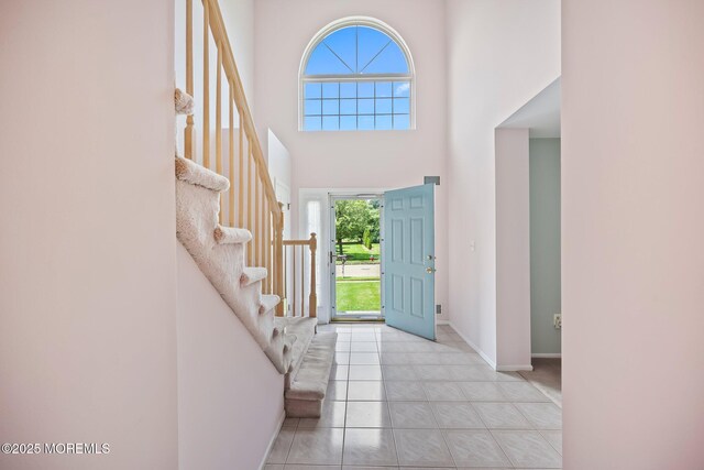 57 High Pointe Way, Matawan, NJ 07747 - tiled foyer with stairs and a towering ceiling