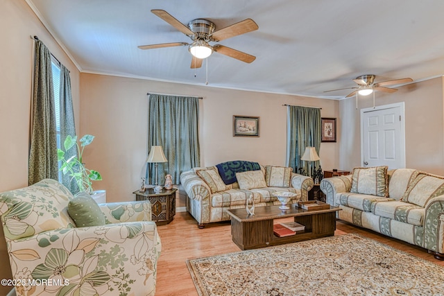 198 W Sylvania Ave, Neptune City, NJ 07753 - living area with a ceiling fan, light wood finished floors, and crown molding