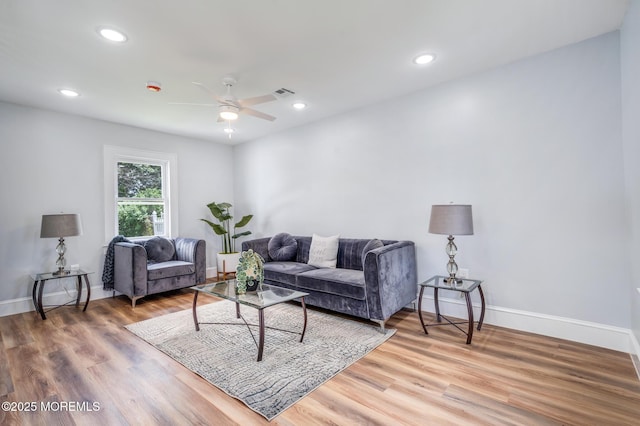 101 Broad St, Matawan, NJ 07747 - living area with a ceiling fan, light wood-style flooring, and recessed lighting