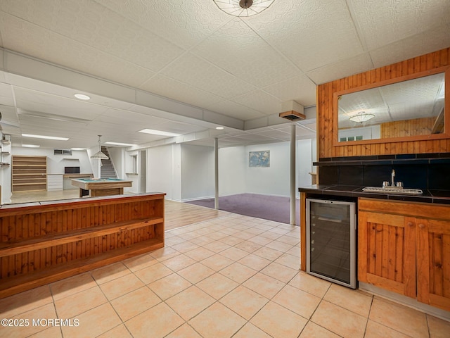 962 Columbus Dr, Brick, NJ 08724 - kitchen featuring wine cooler, light tile patterned floors, pool table, and tile counters