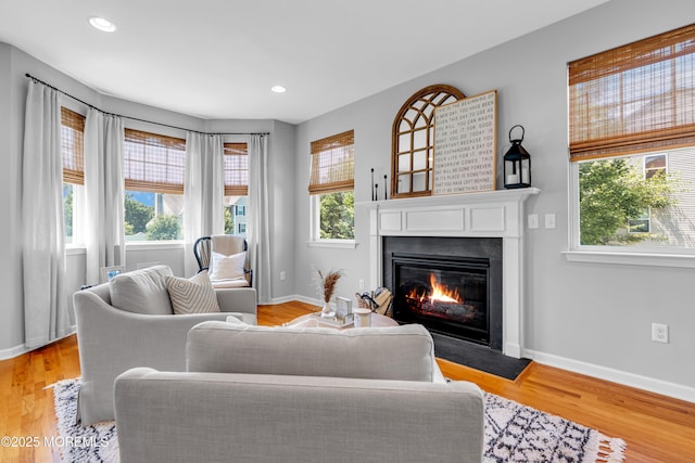 1667 Kalvel Ct, Toms River, NJ 08755 - living area with healthy amount of natural light, a glass covered fireplace, wood finished floors, and recessed lighting
