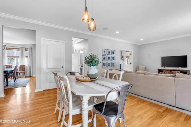 1667 Kalvel Ct, Toms River, NJ 08755 - dining area with light wood-style flooring, ornamental molding, and recessed lighting
