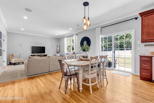1667 Kalvel Ct, Toms River, NJ 08755 - dining room featuring ornamental molding, light wood-type flooring, and recessed lighting