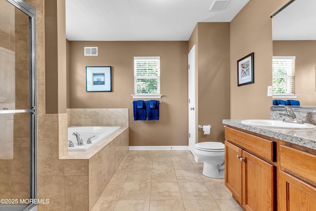 1667 Kalvel Ct, Toms River, NJ 08755 - bathroom with vanity, a garden tub, a stall shower, and plenty of natural light
