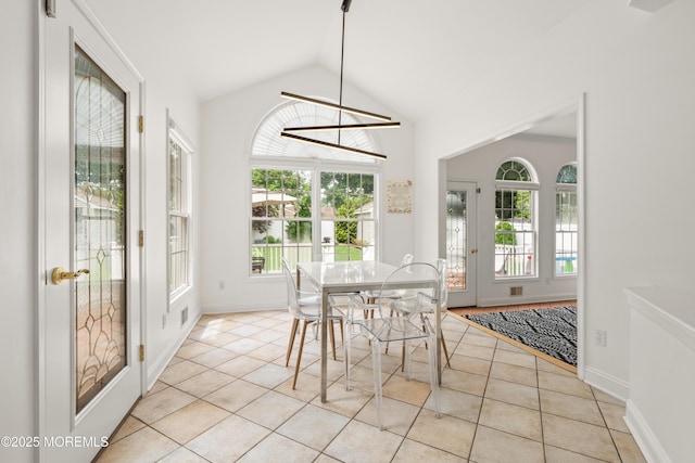 95 Linden Ave, West Long Branch, NJ 07764 - dining room with light tile patterned flooring and lofted ceiling