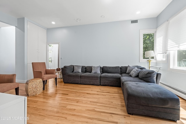 460 Runyan Ave, Deal, NJ 07723 - living room featuring light wood-style flooring, a baseboard radiator, and recessed lighting