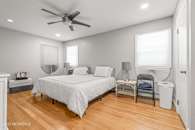 460 Runyan Ave, Deal, NJ 07723 - bedroom featuring baseboard heating, light wood finished floors, recessed lighting, and a ceiling fan