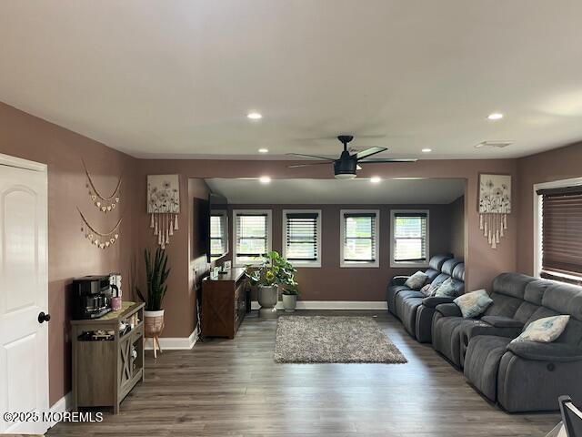 304 Palmer Ave, Neptune Township, NJ 07753 - living area featuring a ceiling fan, wood finished floors, and recessed lighting
