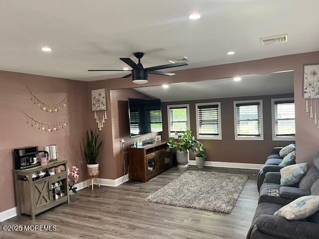 304 Palmer Ave, Neptune Township, NJ 07753 - living area featuring a ceiling fan, wood finished floors, and recessed lighting