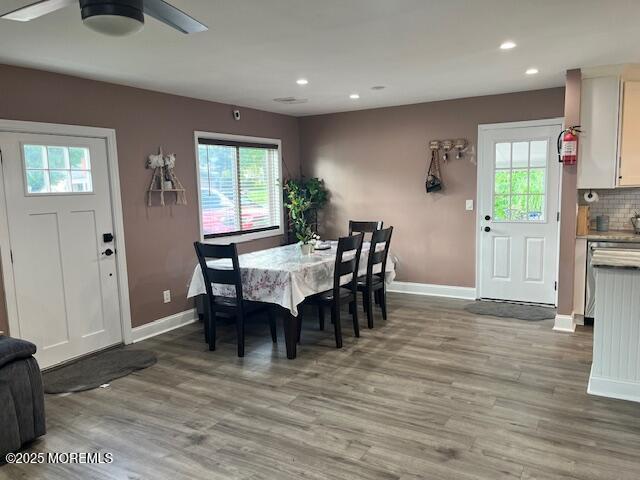 304 Palmer Ave, Neptune Township, NJ 07753 - dining room featuring a ceiling fan, plenty of natural light, light wood finished floors, and recessed lighting