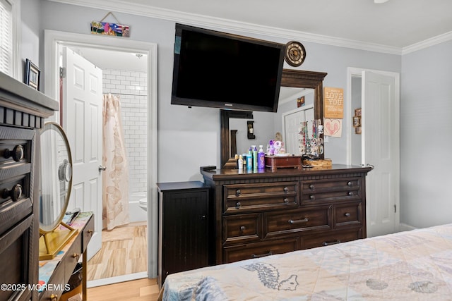 410 Jamaica Blvd, Toms River, NJ 08757 - bedroom with ornamental molding, wood finished floors, and ensuite bathroom