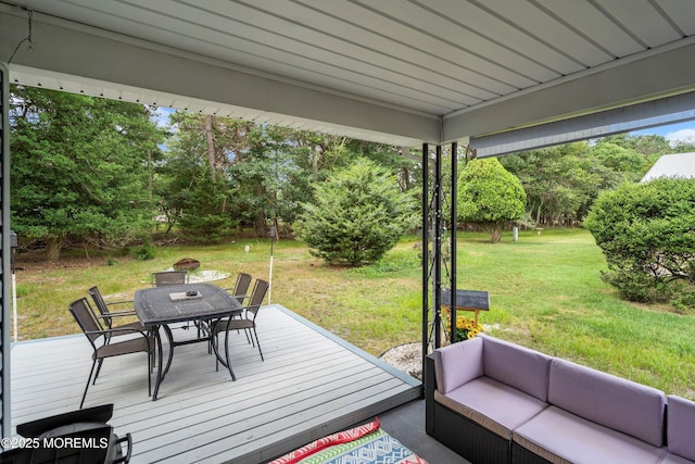 410 Jamaica Blvd, Toms River, NJ 08757 - deck featuring outdoor dining area, an outdoor living space, a yard, and view of scattered trees