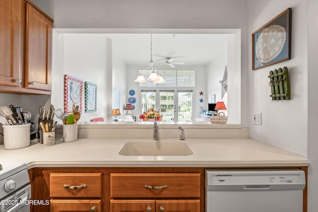 4 Ocean Ave Unit 5, Ocean Grove, NJ 07756 - kitchen featuring dishwasher, brown cabinetry, light countertops, ceiling fan, and stainless steel range oven