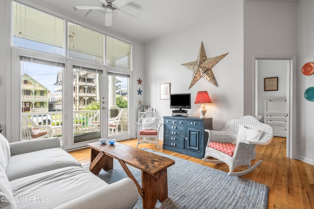 4 Ocean Ave Unit 5, Ocean Grove, NJ 07756 - living room featuring ceiling fan, a high ceiling, and light wood finished floors