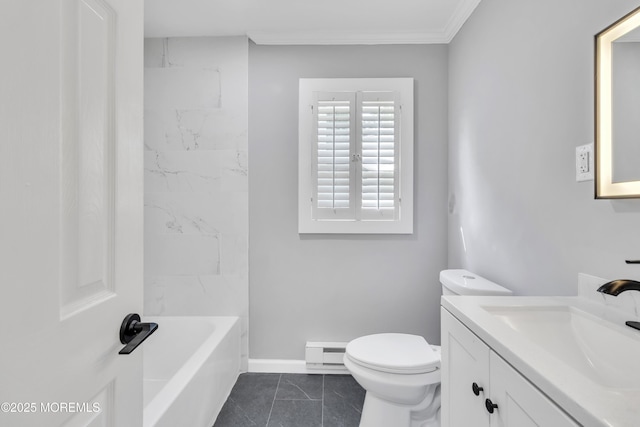 163 Courtshire Dr, Brick, NJ 08723 - bathroom featuring baseboard heating, vanity, and ornamental molding