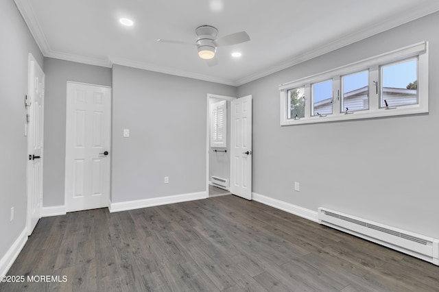 163 Courtshire Dr, Brick, NJ 08723 - unfurnished bedroom featuring baseboard heating, wood finished floors, ornamental molding, a baseboard heating unit, and recessed lighting