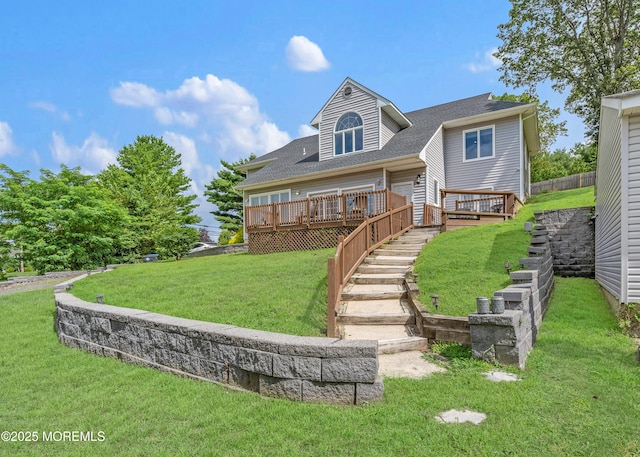 2262 Allenwood Rd, Allenwood, NJ 08720 - rear view of property with a yard, a deck, a shingled roof, and stairs
