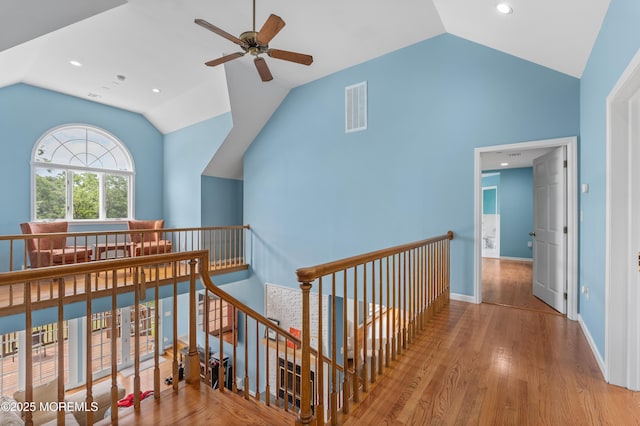 2262 Allenwood Rd, Allenwood, NJ 08720 - hall featuring an upstairs landing, vaulted ceiling, wood finished floors, and recessed lighting