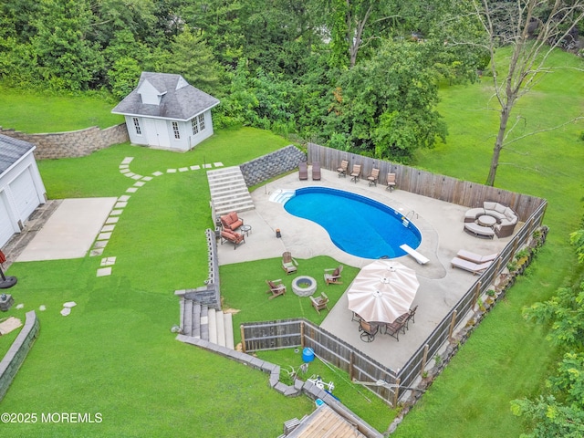 2262 Allenwood Rd, Allenwood, NJ 08720 - view of pool featuring a patio, an outdoor structure, a fenced backyard, and a diving board