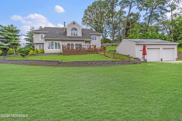 2262 Allenwood Rd, Allenwood, NJ 08720 - back of property with a deck, a yard, an outbuilding, and a garage