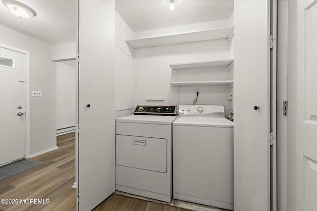 117 Clay Cir, Brick, NJ 08724 - laundry area with separate washer and dryer, wood finished floors, and a baseboard radiator