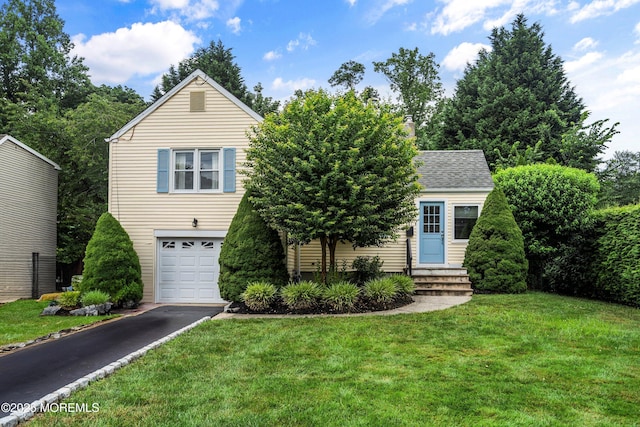 281 Hance Rd, Fair Haven, NJ 07704 - view of front of home featuring entry steps, driveway, a front lawn, a garage, and roof with shingles