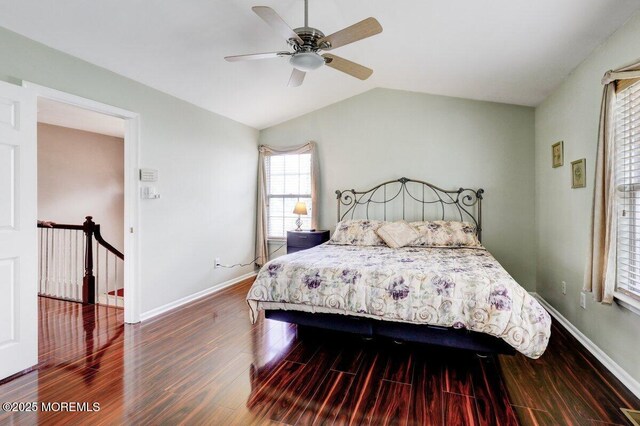 53 Grassmere Ct Unit 1, Freehold, NJ 07728 - bedroom with wood finished floors, vaulted ceiling, and ceiling fan
