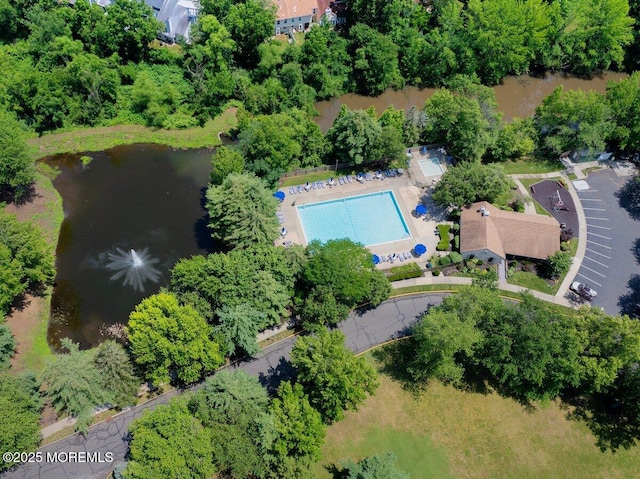 53 Grassmere Ct Unit 1, Freehold, NJ 07728 - aerial view of property and surrounding area with a pool and a large body of water