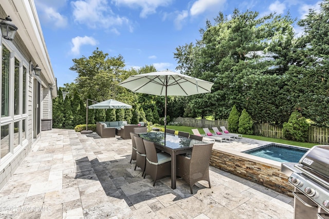 20 Wardell Ave, Rumson, NJ 07760 - fenced backyard with area for grilling, an outdoor living space, a patio area, and a jacuzzi