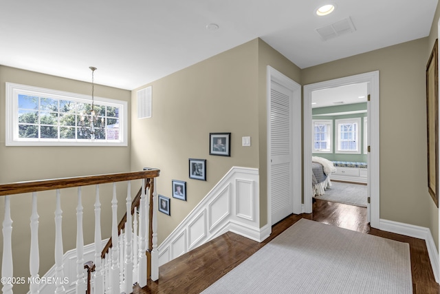 20 Wardell Ave, Rumson, NJ 07760 - hall featuring a chandelier, dark wood-style floors, an upstairs landing, and recessed lighting