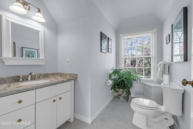 20 Wardell Ave, Rumson, NJ 07760 - bathroom with vaulted ceiling, vanity, and tile patterned floors