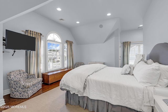 20 Wardell Ave, Rumson, NJ 07760 - bedroom featuring vaulted ceiling, wood finished floors, multiple windows, and recessed lighting