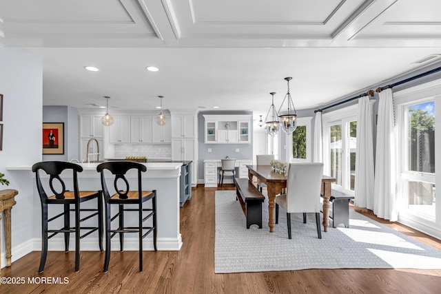 20 Wardell Ave, Rumson, NJ 07760 - dining space with dark wood finished floors, recessed lighting, and a chandelier