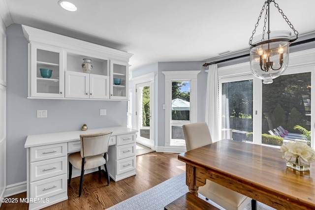 20 Wardell Ave, Rumson, NJ 07760 - office area featuring a chandelier, dark wood-style flooring, built in desk, and recessed lighting