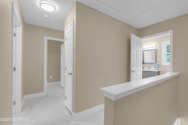 1066 Windlass Dr, Manahawkin, NJ 08050 - hall featuring attic access and light marble finish floors