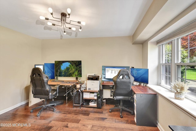 25 Forman Ln, Manalapan, NJ 07726 - office area with wood finished floors and a chandelier