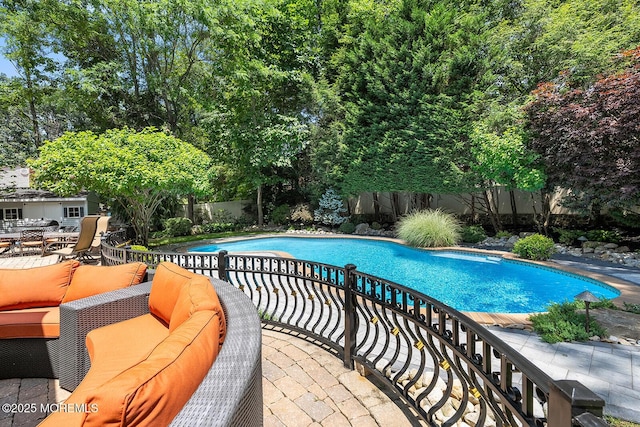 7 Lorraine Ct, East Brunswick, NJ 08816 - view of swimming pool with a fenced backyard, an outdoor hangout area, and a patio