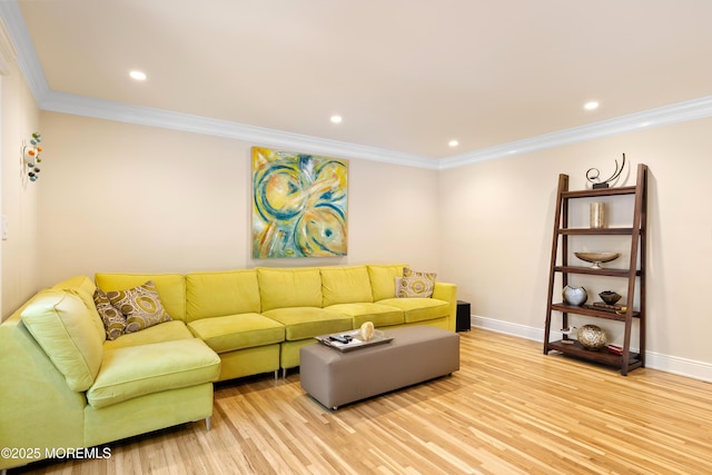 7 Lorraine Ct, East Brunswick, NJ 08816 - living area featuring light wood-type flooring, crown molding, and recessed lighting